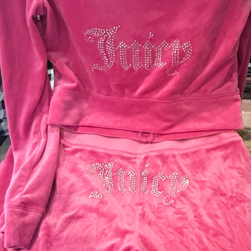 Juicy Couture Fuchsia Velour Set with Rhinestones